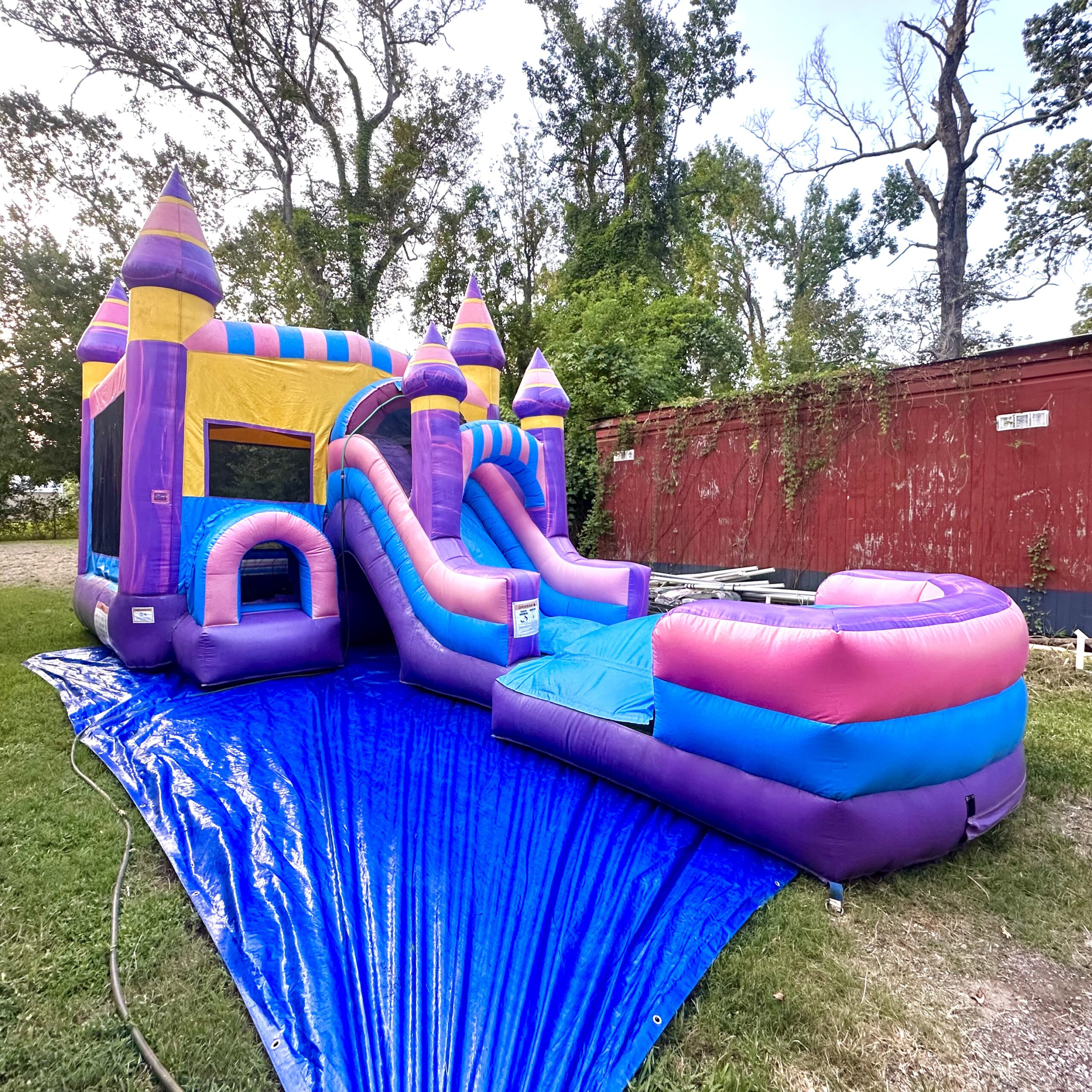bounce house and water slide rental set up in Crosby, Texas